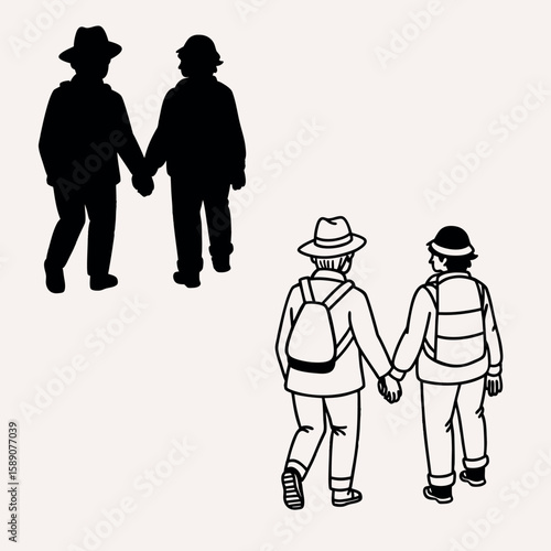 Two people middle aged are walking together vector image
