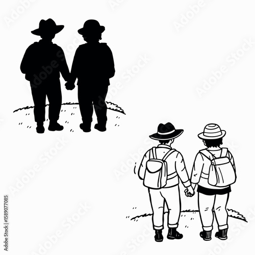 Two people middle aged are walking together vector image