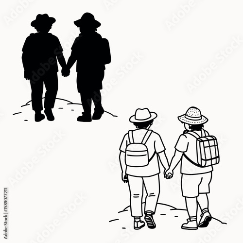 Two people middle aged are walking together vector image