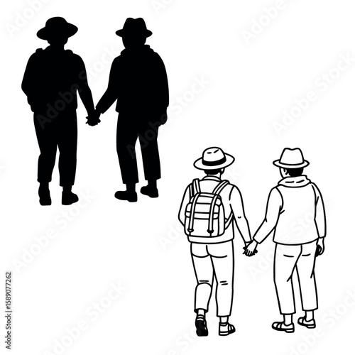 Two people middle aged are walking together vector image