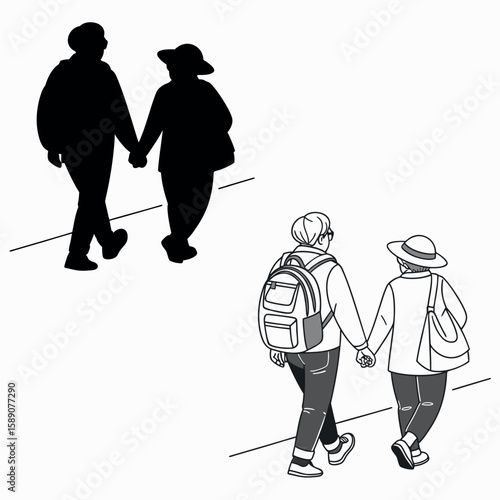 Two people middle aged are walking together vector image