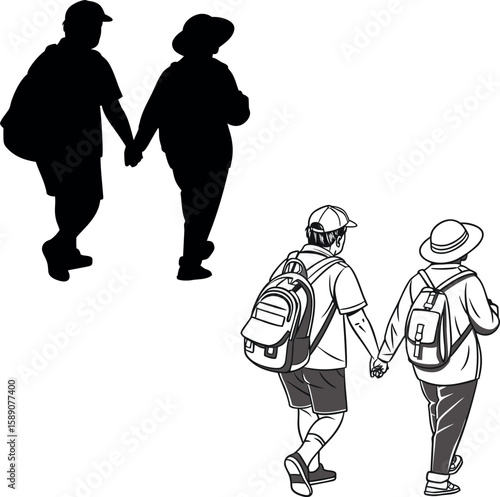 Two people middle aged are walking together vector image