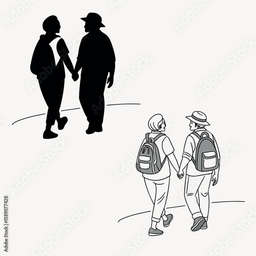 Two people middle aged are walking together vector image