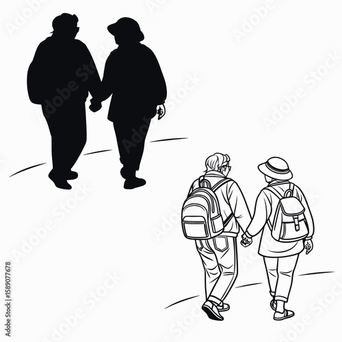 Two people middle aged are walking together vector image
