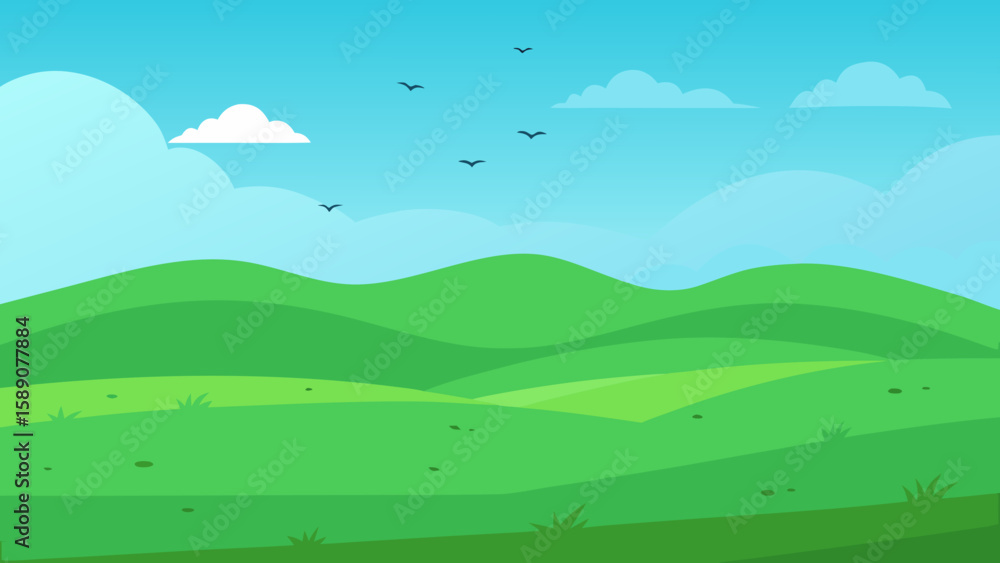 Obraz premium Endless Green Plain with Blue Sky Vector