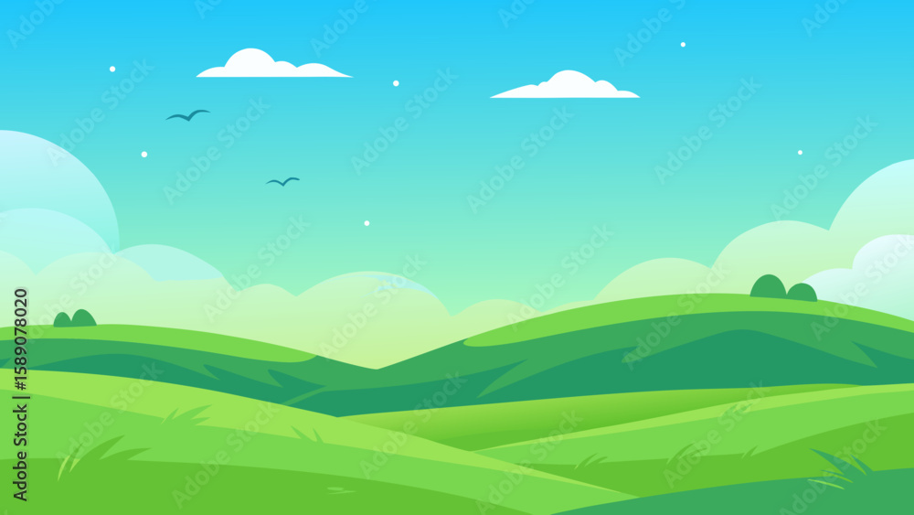 Obraz premium Endless Green Plain with Blue Sky Vector