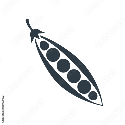 Single peas pod illustration on a black background Healthy food concept and organic eating in flat vector art.