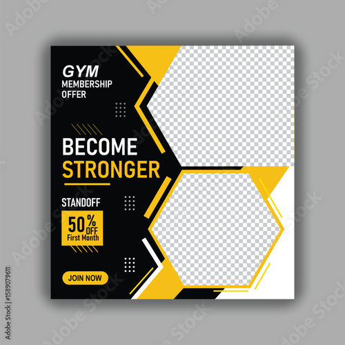 Modern Gym and Fitness Membership Offer Social Media Post Template.