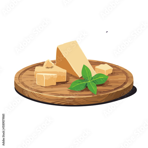 Parmesan Cheese and Basil on Wood Board SVG Image