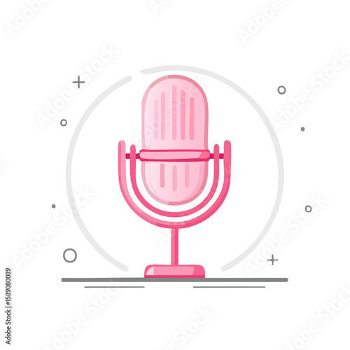 Pink Microphone Icon for Podcast or Studio Recording Cute Broadcast Symbol