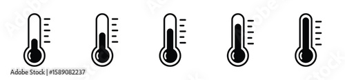 Thermometer icon. Temperature, thermometer icon set. Weather, thermometer outline symbol collection. Vector