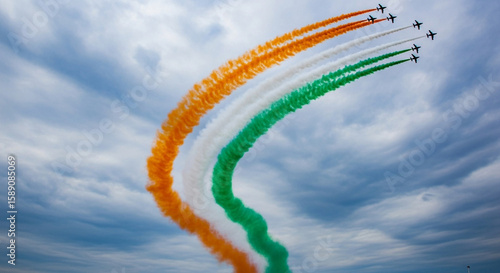 Aerobatic Planes Forming Indian Flag Colors in the Sky