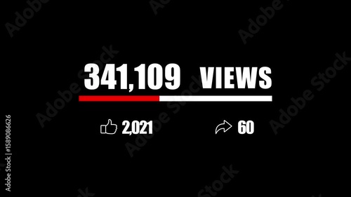 social media views, likes and shares counter isolated on black background 4K resolution video