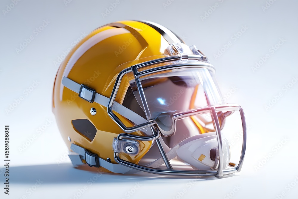 Fototapeta premium Brightly colored football helmet with a sleek design, showcased on a clean surface, emphasizing its features