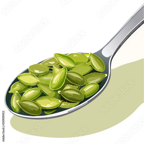 Spoonful of Pumpkin Seeds - Vector Illustration