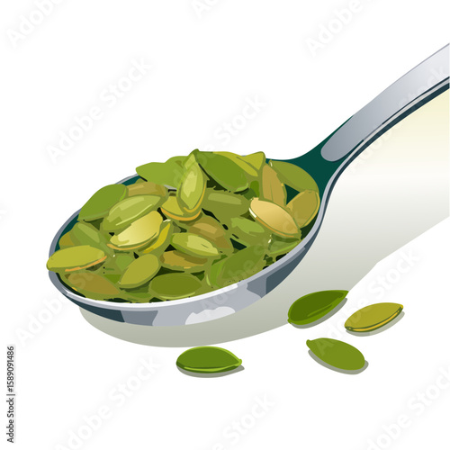 Spoonful of Pumpkin Seeds - Healthy Snack Illustration