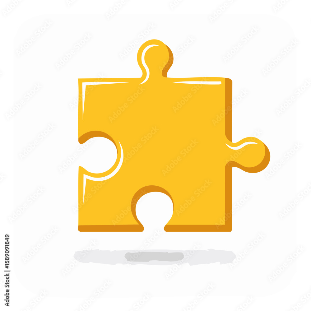 Obraz premium Puzzle piece graphic in yellow on white background representing problem solving, connection, or teamwork.