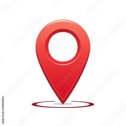 Red map pointer icon symbol location marker with shadow indicating position or destination flat design graphic