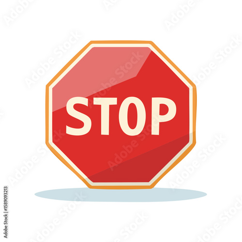 Isolated cartoon stop sign Traffic regulation symbol with red octagon and white letters for safety and awareness Flat vector illustration