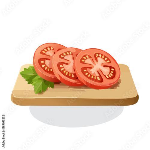 Fresh Tomato Slices on a Cutting Board with Parsley