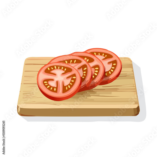 Fresh tomato slices on a wooden cutting board SVG image