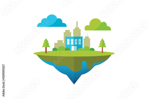 Floating Island With Park River And Smart Eco Buildings