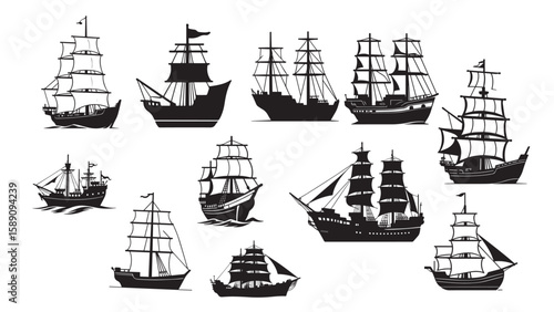 Ship Silhouette Collection Vector Illustration