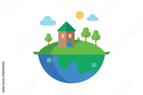 Eco City Floating Island With Skyscrapers And Trees