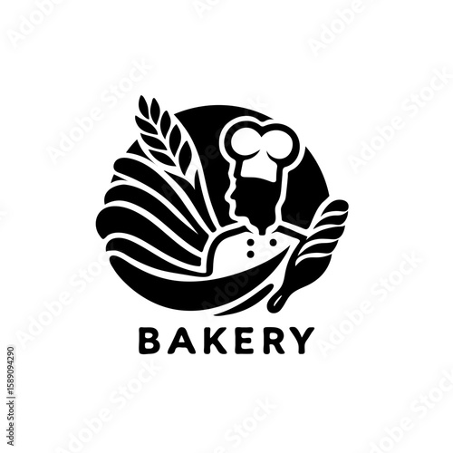 Stylized black and white logo features a chef with a hat
