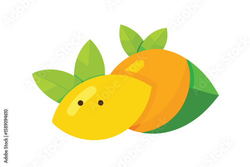 Cute Cartoon Mango Slices With Mint Leaves Seamless