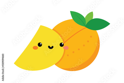 Cute Cartoon Mango Slices With Mint Leaves Seamless