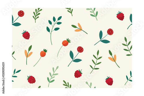 Wallpaper Mural Berries And Meadow Herbs Seamless Vintage Style Torontodigital.ca