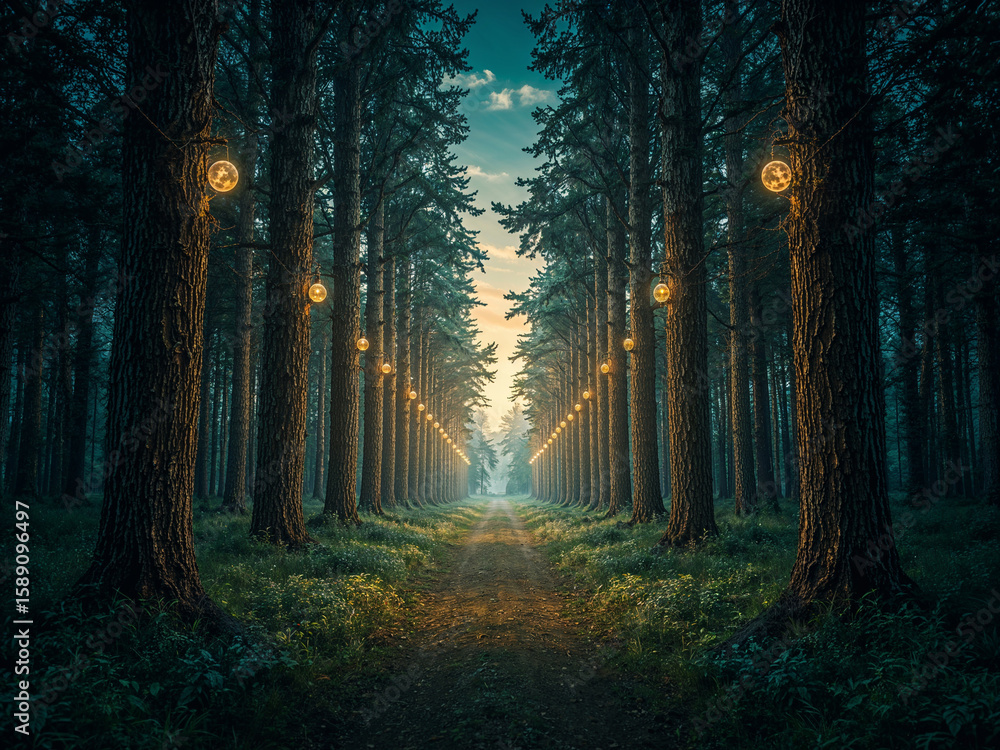 Fototapeta premium Twilight Path Through the Luminous Forest