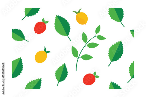 Rose Hips And Lemon Balm Leaf Seamless Botanical