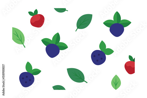 Mixed Forest Berries With Basil Leaves Pattern