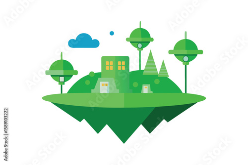 Futuristic Green Lifestyle Village On A Suspended Base