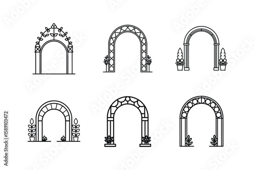 garden arch line art vector illustration