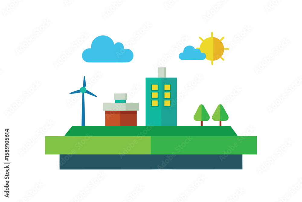Naklejka premium Clean Energy Settlement On Grassy Platform