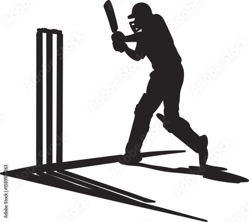 Silhouette of a Cricket Batsman Playing a Shot