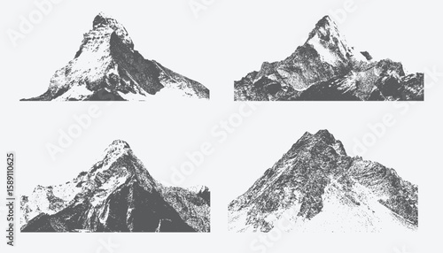 Grunge punk halftone stipple effect on a mountain  Brutalist loud vintage photocopy background with mound, Y2K collage design.  Illustration in vector form