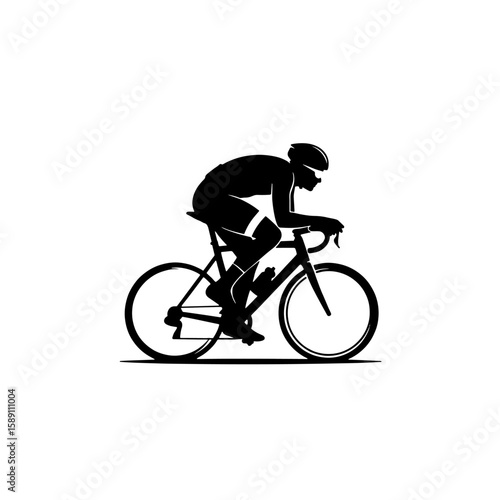Silhouette of a cyclist intensely riding a road bike, showcasing speed and determination.