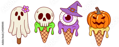 Halloween ice cream vector illustration collection 