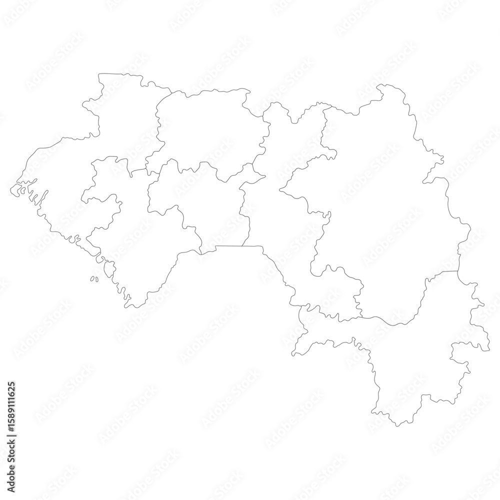 Fototapeta premium Guinea map subregions. Map of Guinea four subregions in white color