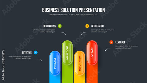 Professional Visualization Frame Design Vector Illustration. Enterprise Insight 4 Option Infographic Slide Template. Corporate Forecast Four Element Diagram Presentation Layout.