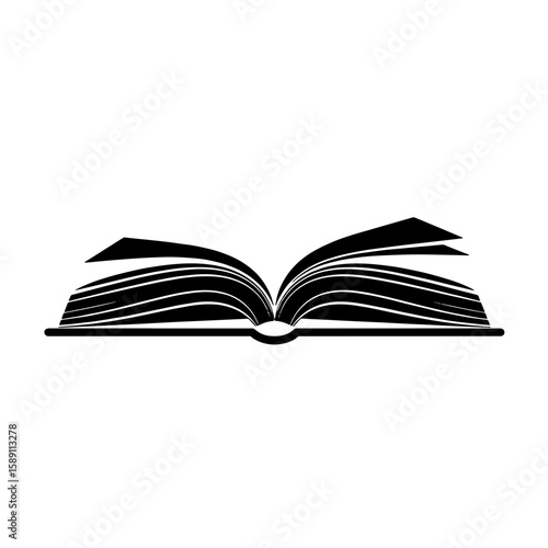 Simple black and white illustration of an open book with pages spread.