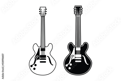 Guitar art silhouette vector out line art on white background