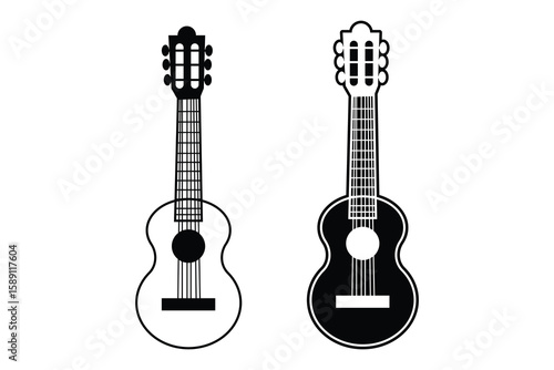Guitar art silhouette vector out line art on white background