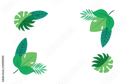 Asymmetrical Tropical Cartoon Leaves Frame