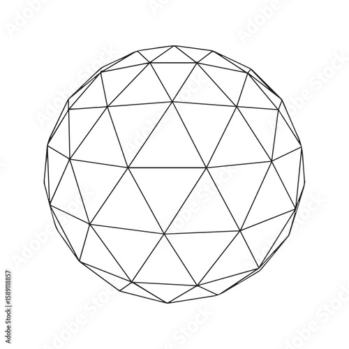 Wireframe geodesic sphere. Abstract 3D geometric shape with triangular low poly mesh. Vector line art illustration.