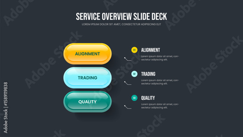 Consulting Insight Slideshow Layout Vector Illustration. Marketing Portfolio 3 Step Diagram Slide Design. Project Strategy Three Element Infographic Frame Template.